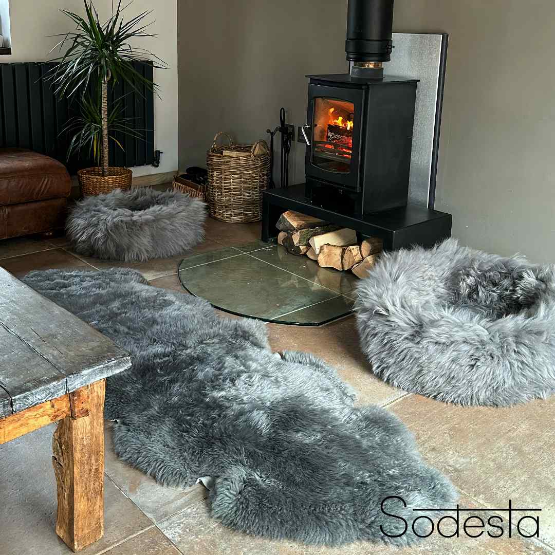 Grey Real Sheepskin Rug