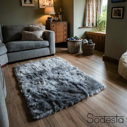 Grey Real Sheepskin Area Rug