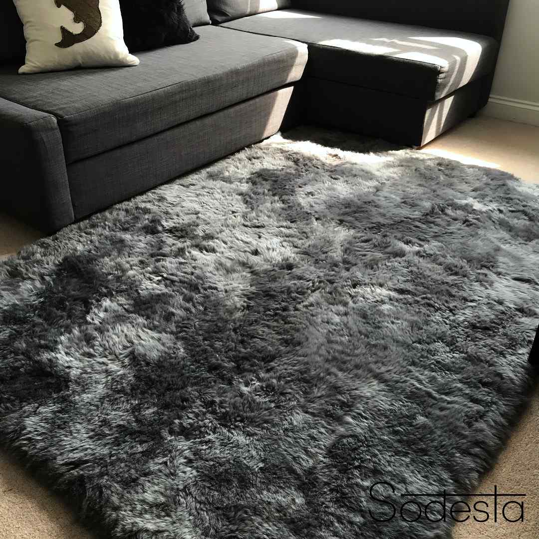 Grey Real Sheepskin Area Rug