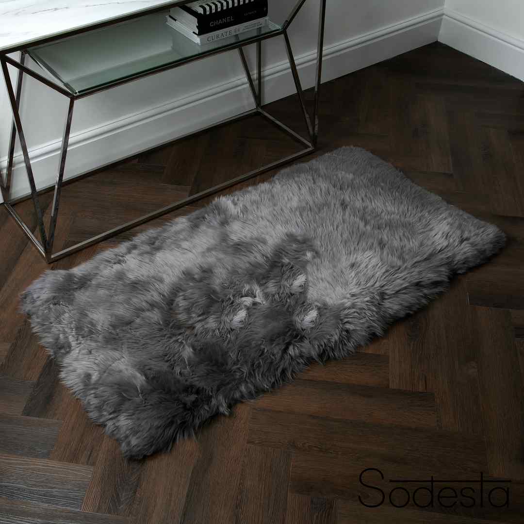 Grey Real Sheepskin Area Rug